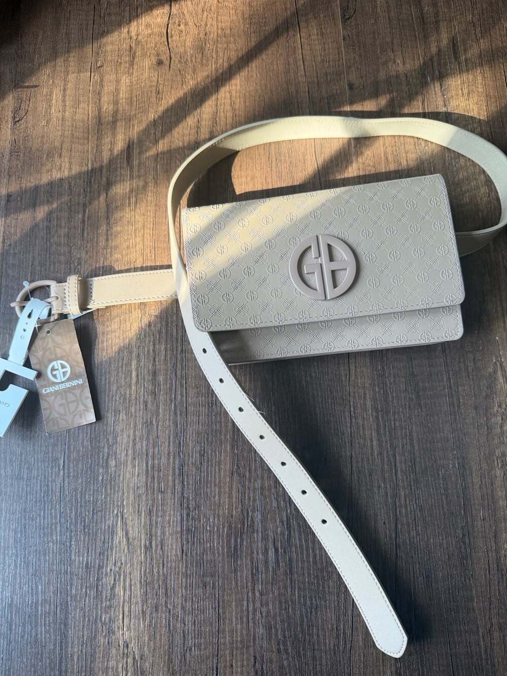 Giani Bernini Belt Bag Size XL Beige Monogram Logo